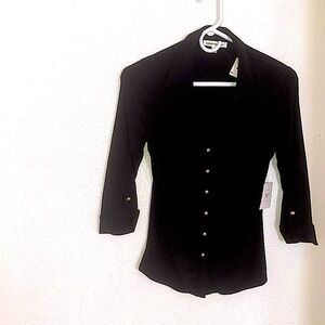 Black three-quarter sleeve breathable, business, casual date night, dress shirt